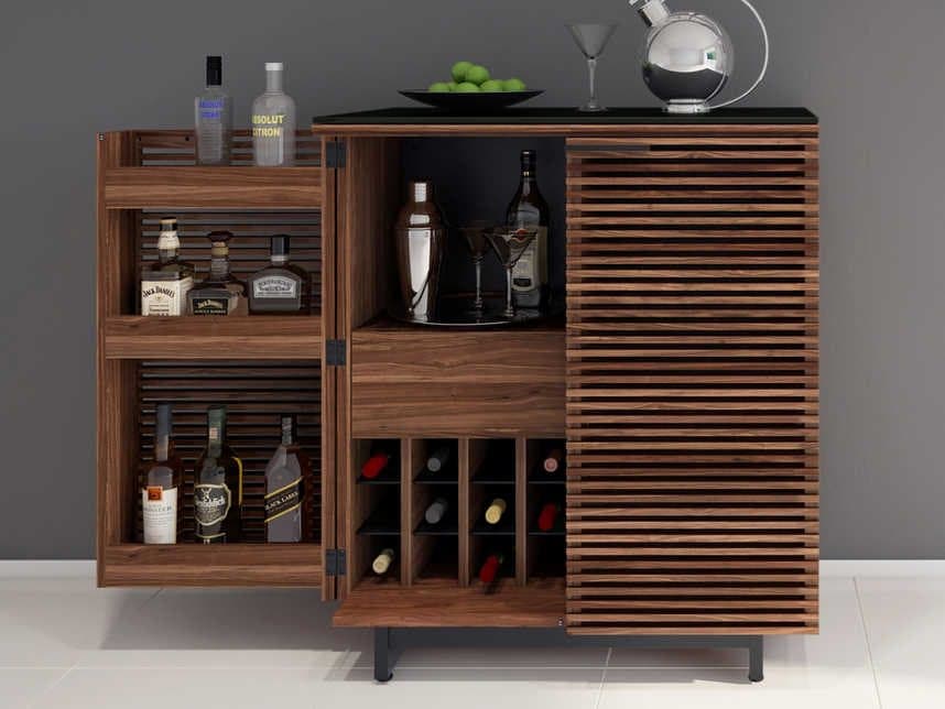 BDI Corridor Brown Hardwood Natural Walnut Bar Cabinet