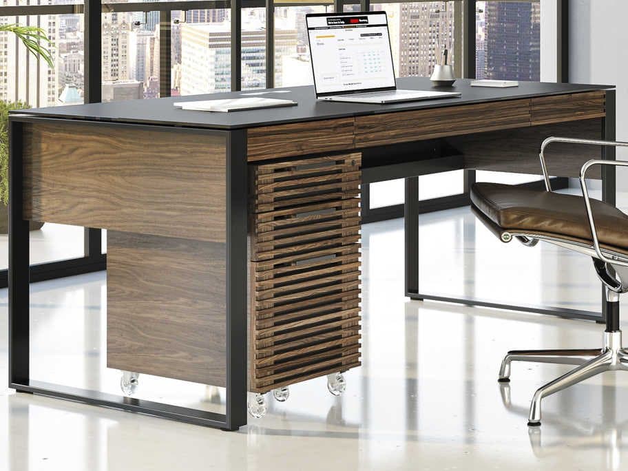 BDI Corridor Natural Walnut Black Wood Executive Desk