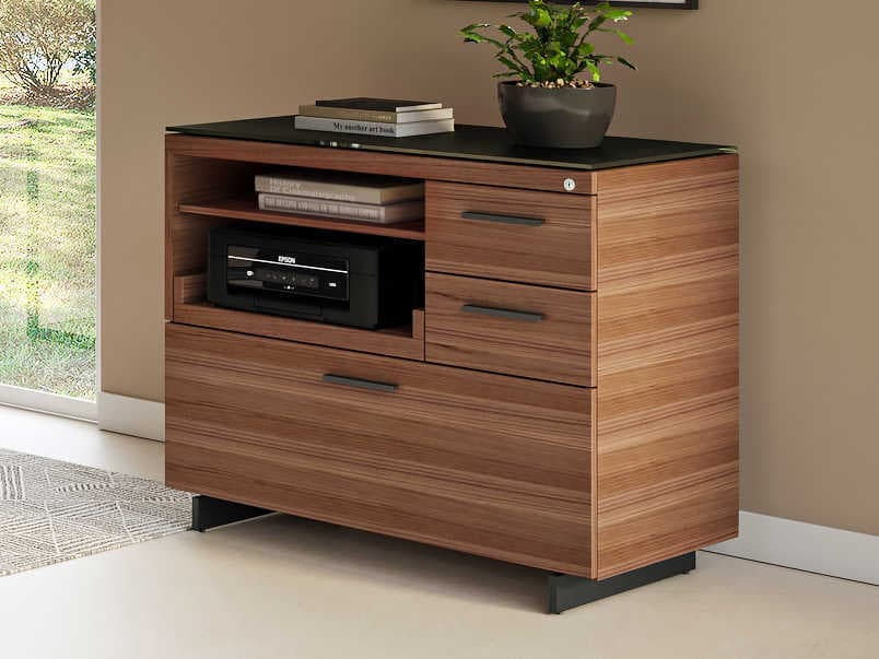 BDI Sequel Natural Walnut Black Hardwood Printer Cabinet