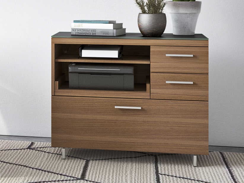 BDI Sequel Black Natural Walnut Satin Nickel Hardwood Printer Cabinet