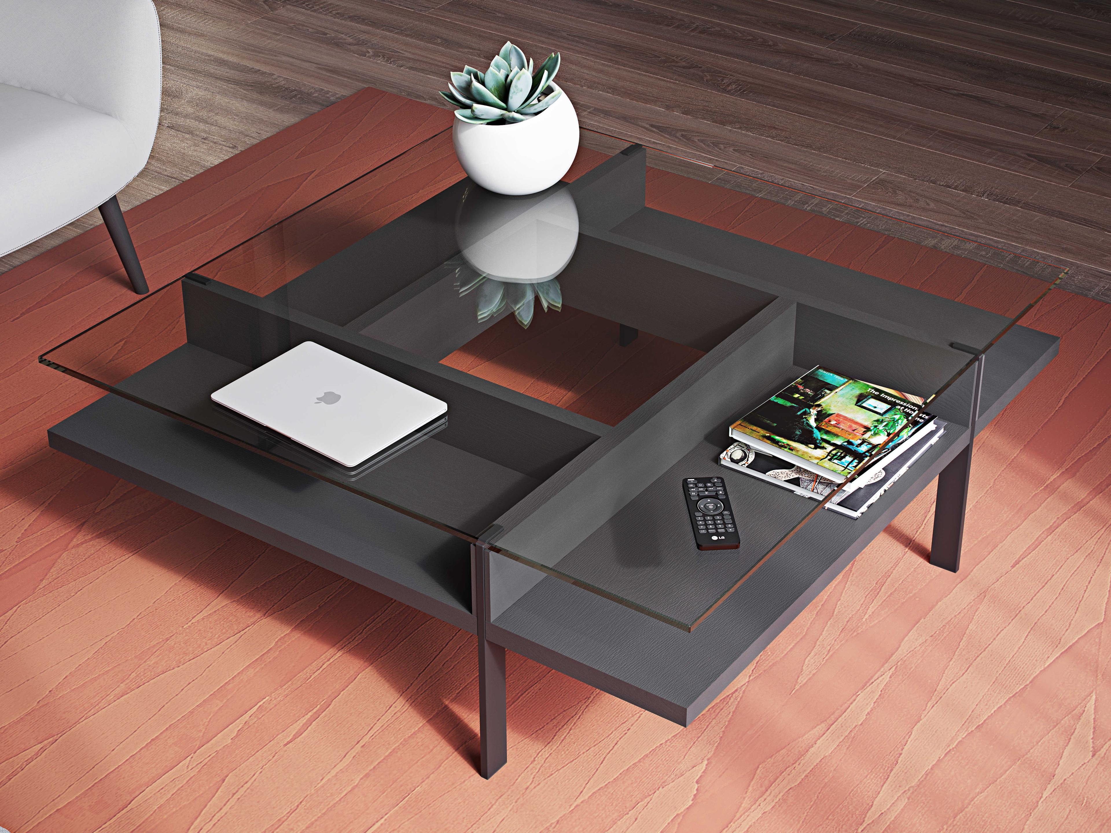 BDI Terrace Square Glass Charcoal Coffee Table