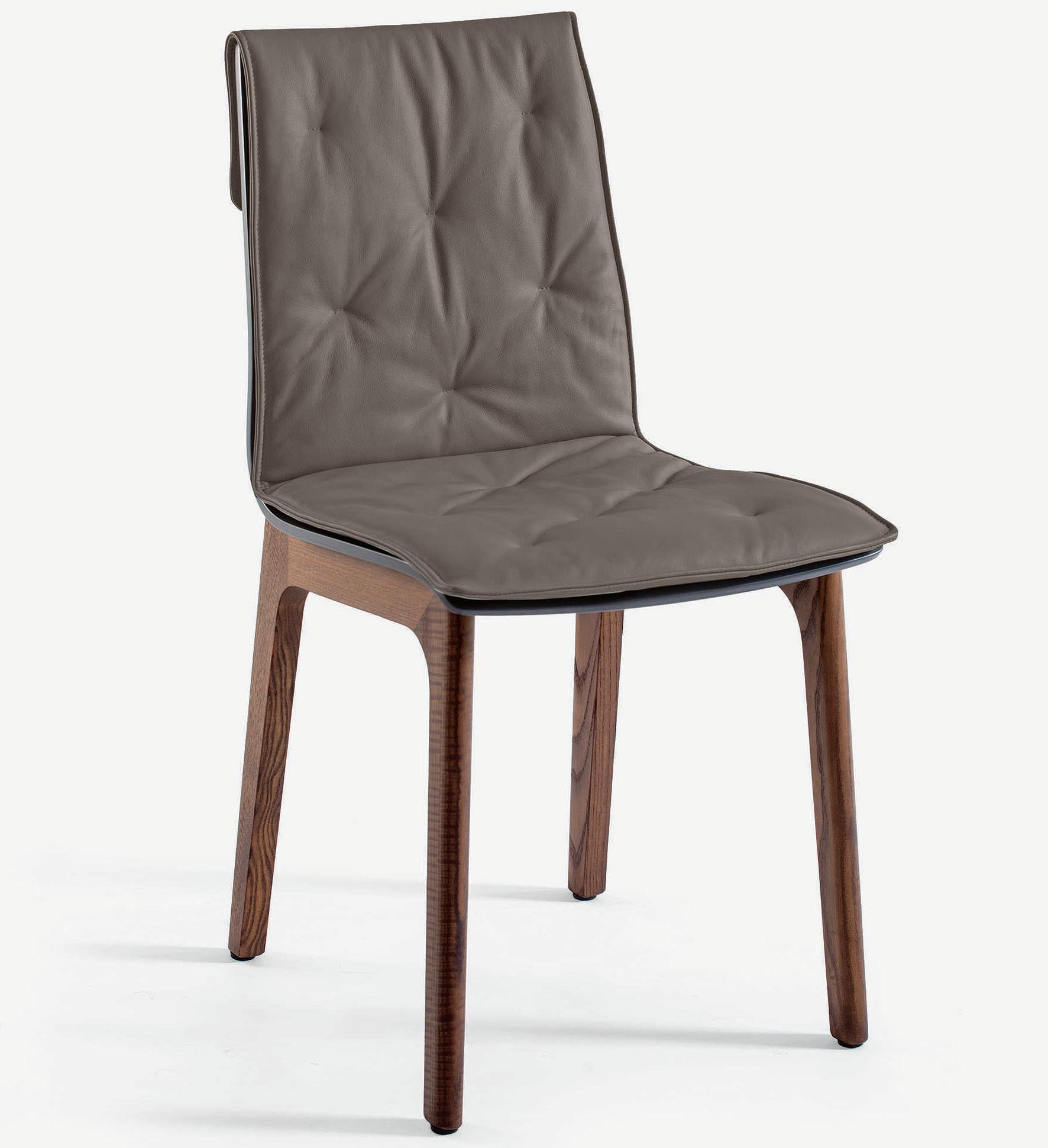 Bontempi Casa Alfa Solid Wood Brown Upholstered Side Dining Chair
