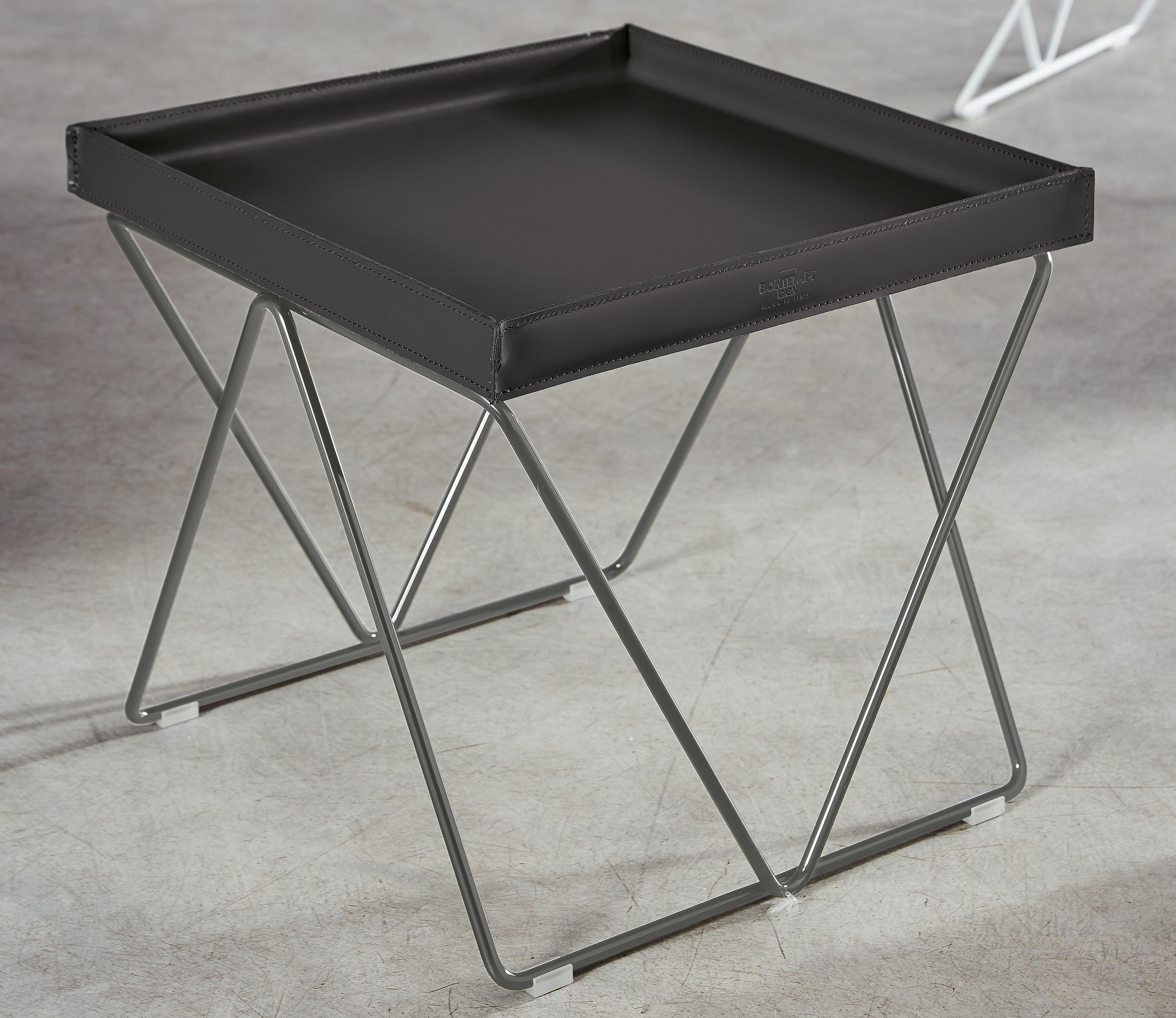 Bontempi Casa Flexus Square Leather Natural Silver Anthracite Coffee Table