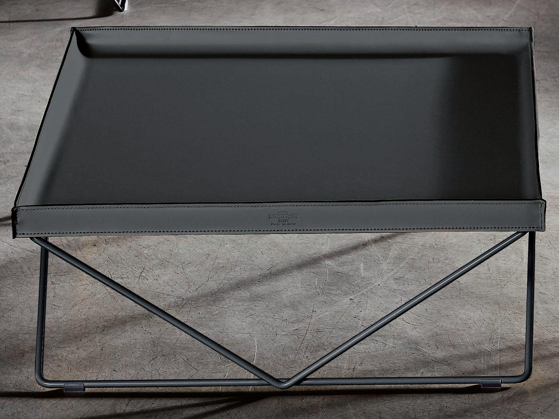 Bontempi Casa Flexus Square Leather Natural Silver Anthracite Coffee Table