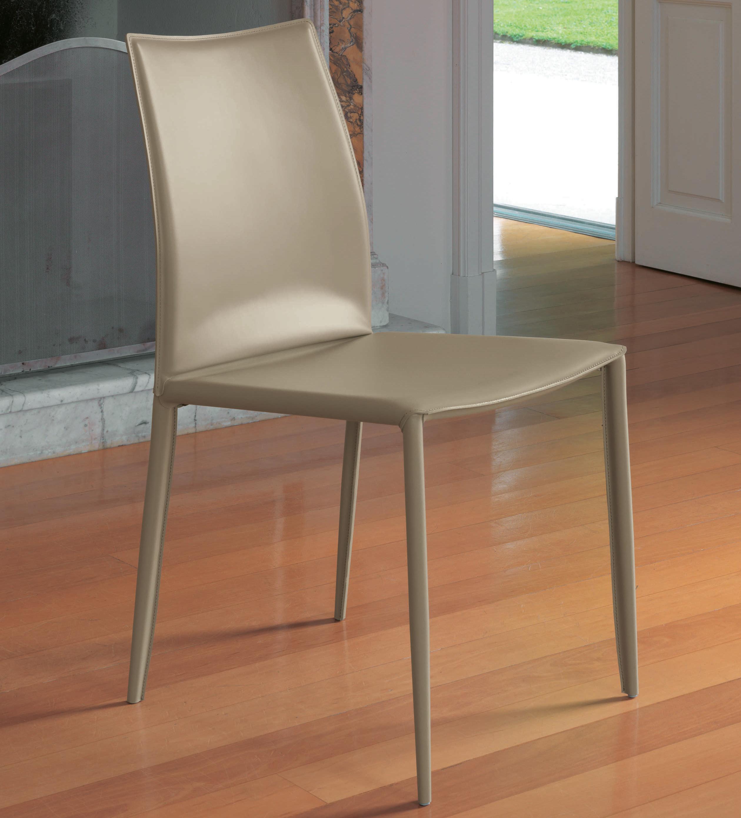 Bontempi Casa Linda Leather Beige Upholstered Side Dining Chair