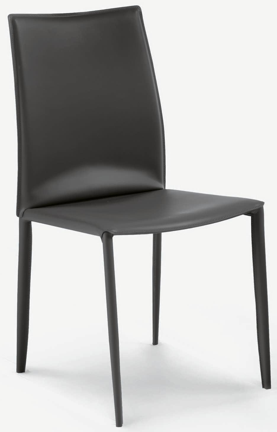 Bontempi Casa Linda Leather Gray Upholstered Side Dining Chair