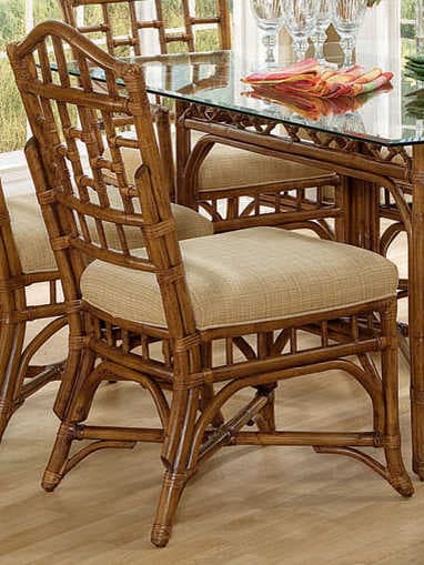 Braxton Culler Chippendale Rattan Brown Upholstered Side Dining Chair