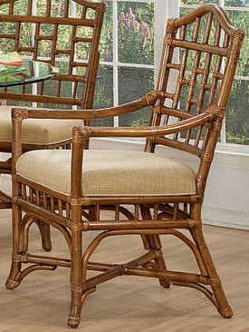 Braxton Culler Chippendale Rattan Brown Upholstered Arm Dining Chair
