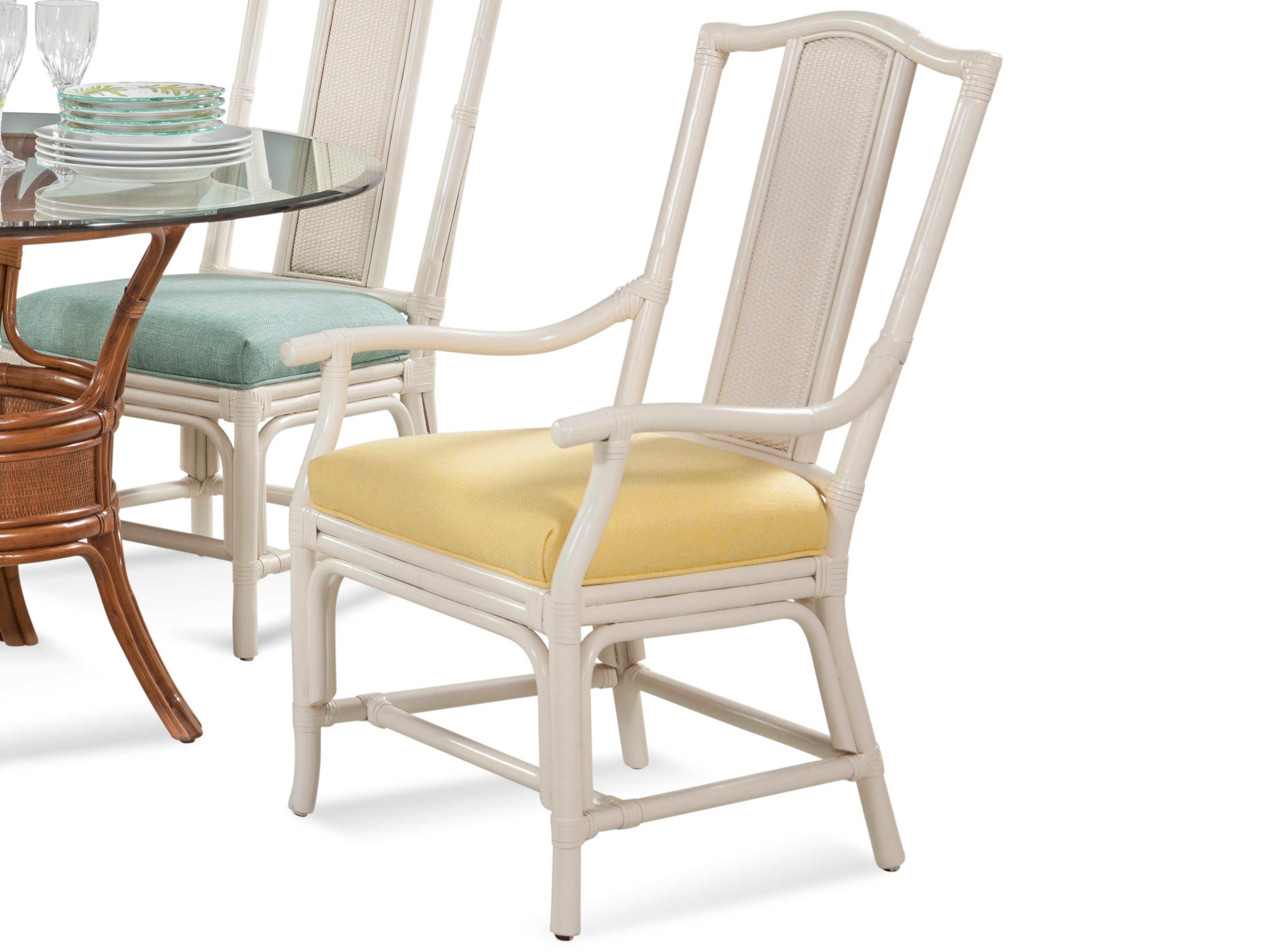 Braxton Culler Drury Lane Rattan White Upholstered Arm Dining Chair