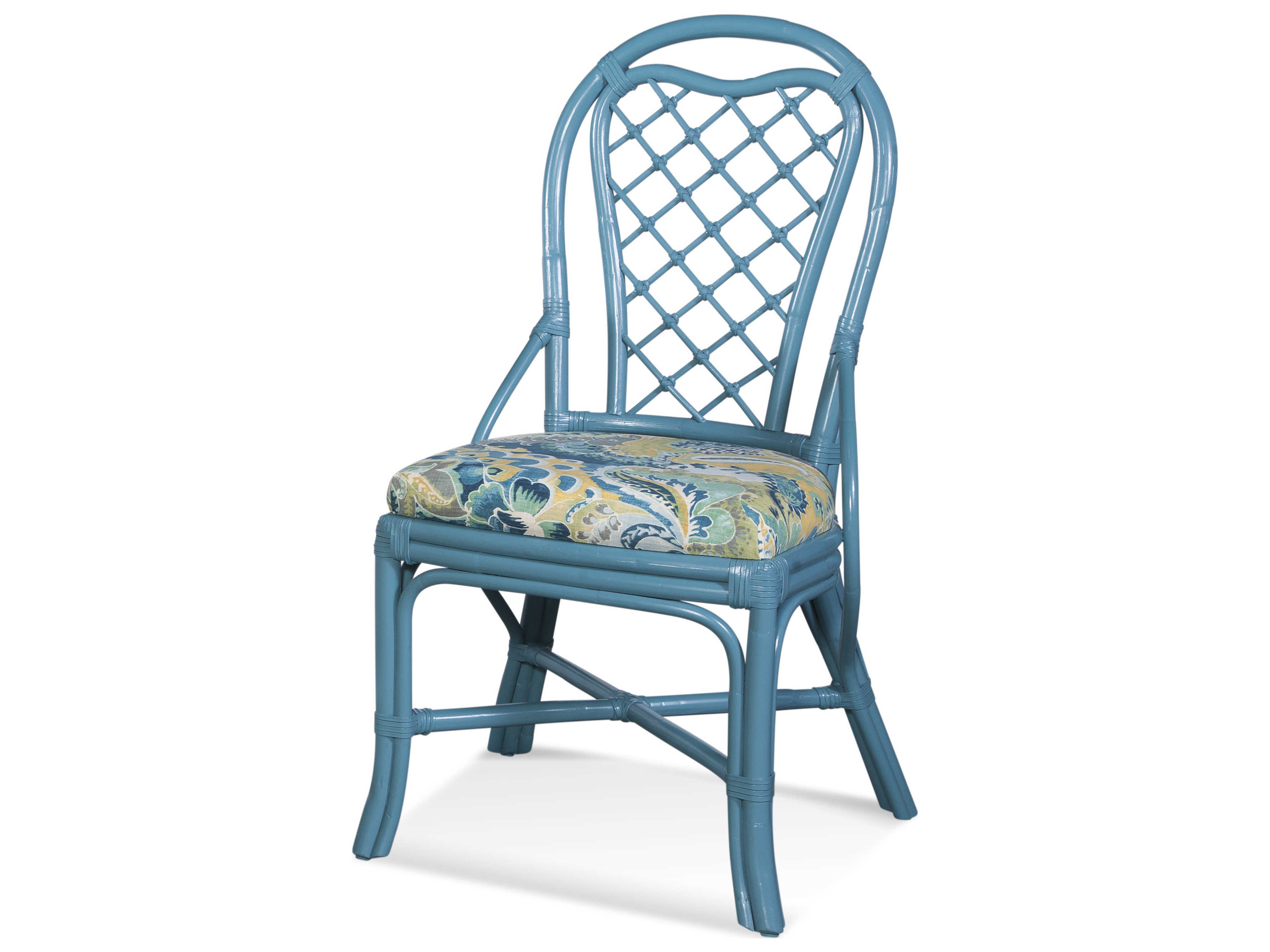 Braxton Culler Trellis Rattan Blue Upholstered Side Dining Chair
