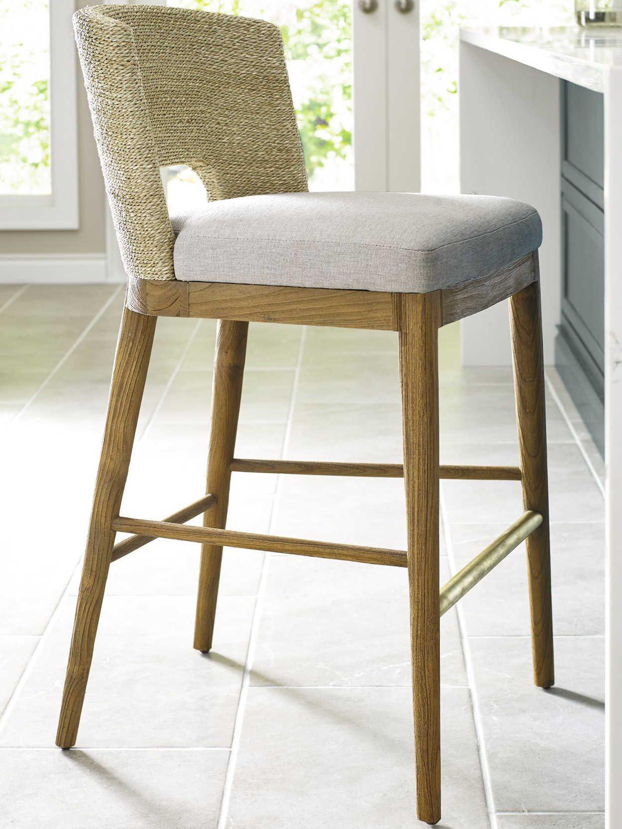 Brownstone Amalfi Upholstered Teak Wood Beach Praline Counter Stool