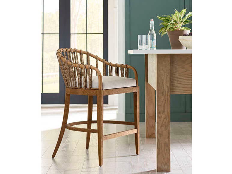 Brownstone Tulum Upholstered Rattan Beach Crypton Praline Counter Stool