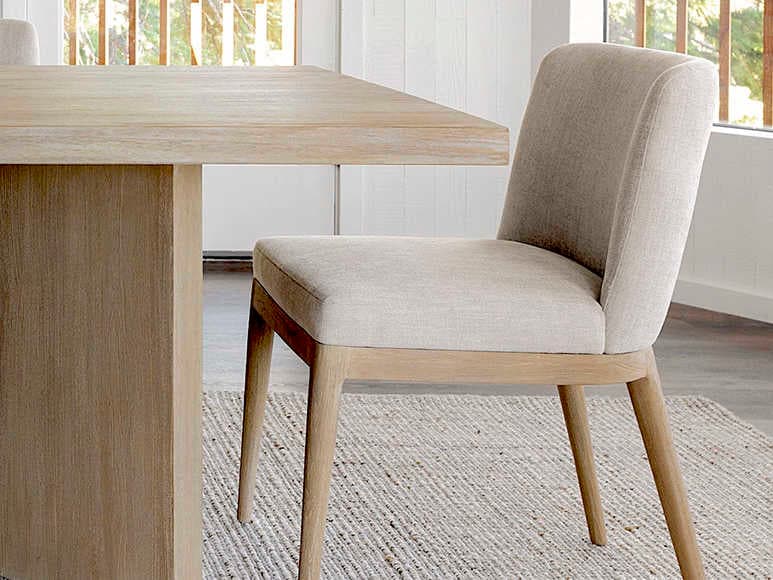 Brownstone Menlo Teak Wood Beige Upholstered Side Dining Chair