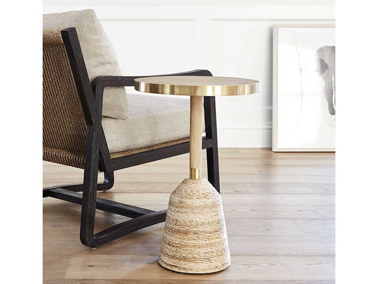 Brownstone Mitchell Round Wood Beach Brass End Table