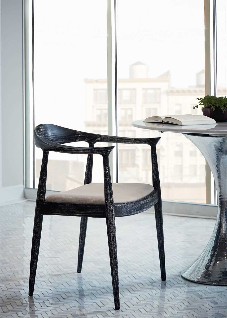 Villa & House Danish Mahogany Wood Black Upholstered Arm Dining Chair