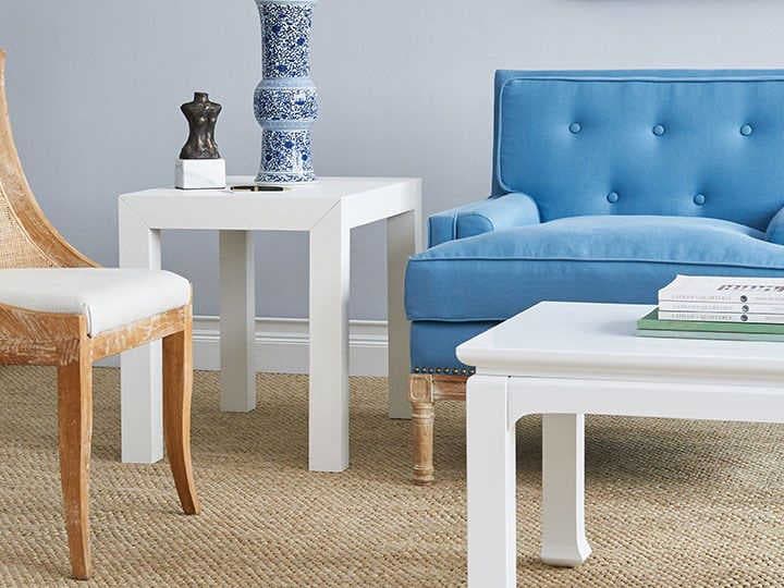 Villa & House Parsons Rectangular Chiffon White End Table