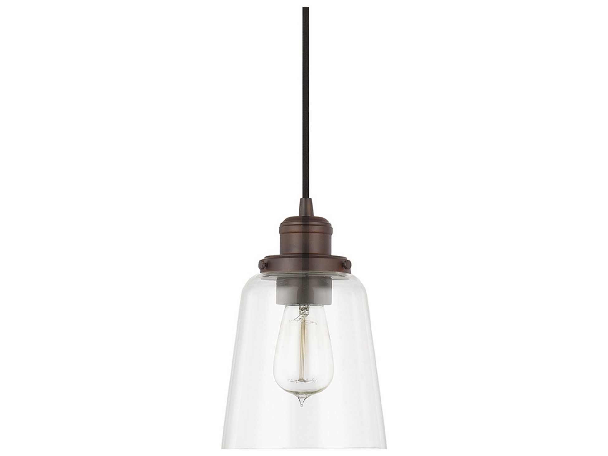 Capital Lighting 1-Light Burnished Bronze Glass Bell Mini Pendant