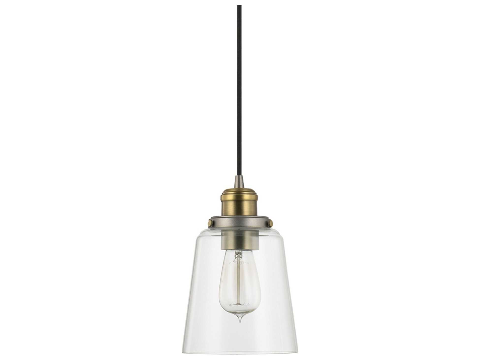 Capital Lighting 1-Light Graphite With Aged Brass Gray Glass Bell Pendant