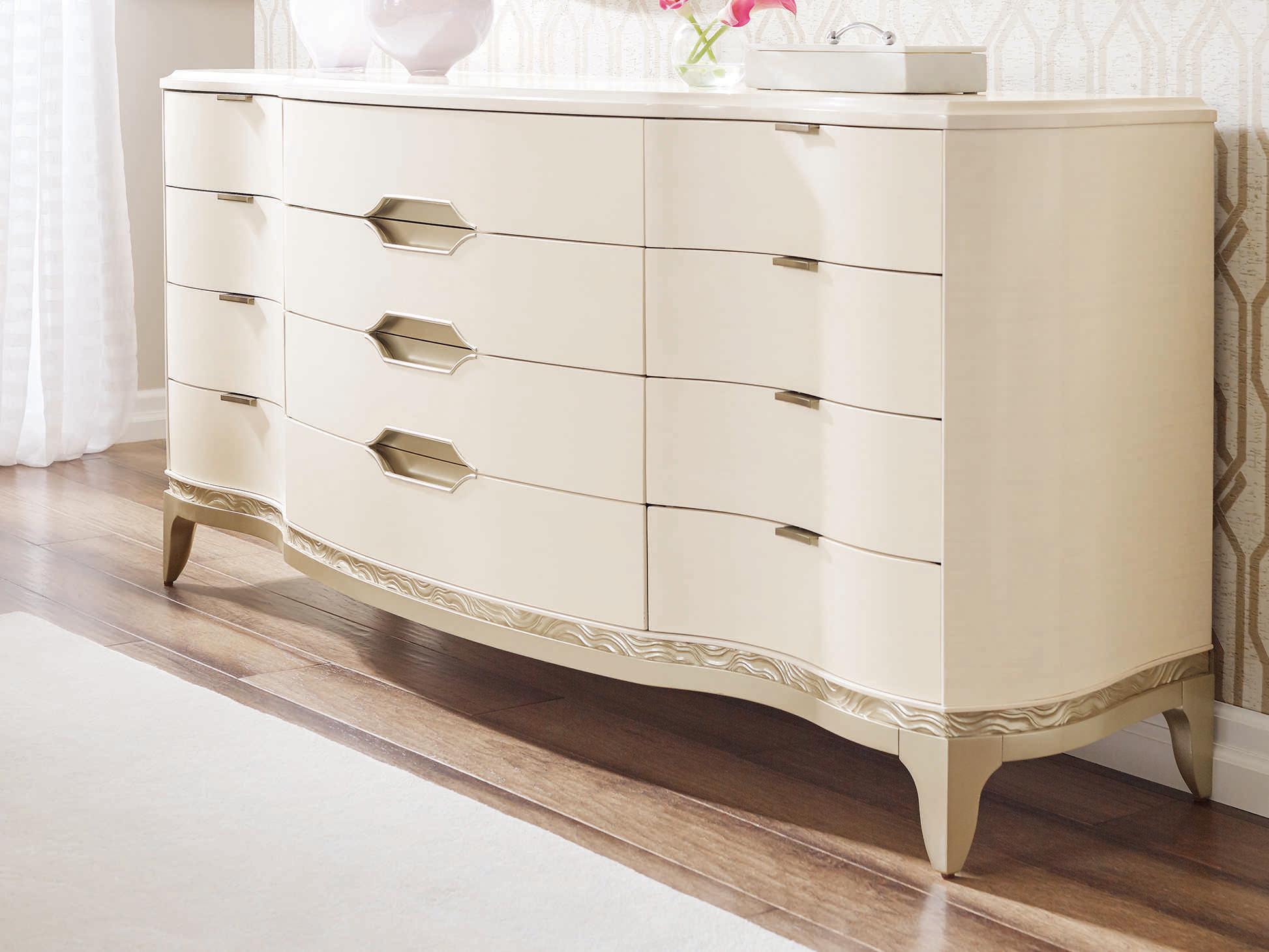 Caracole Adela Washed White 12-Drawers Birch Wood Dresser