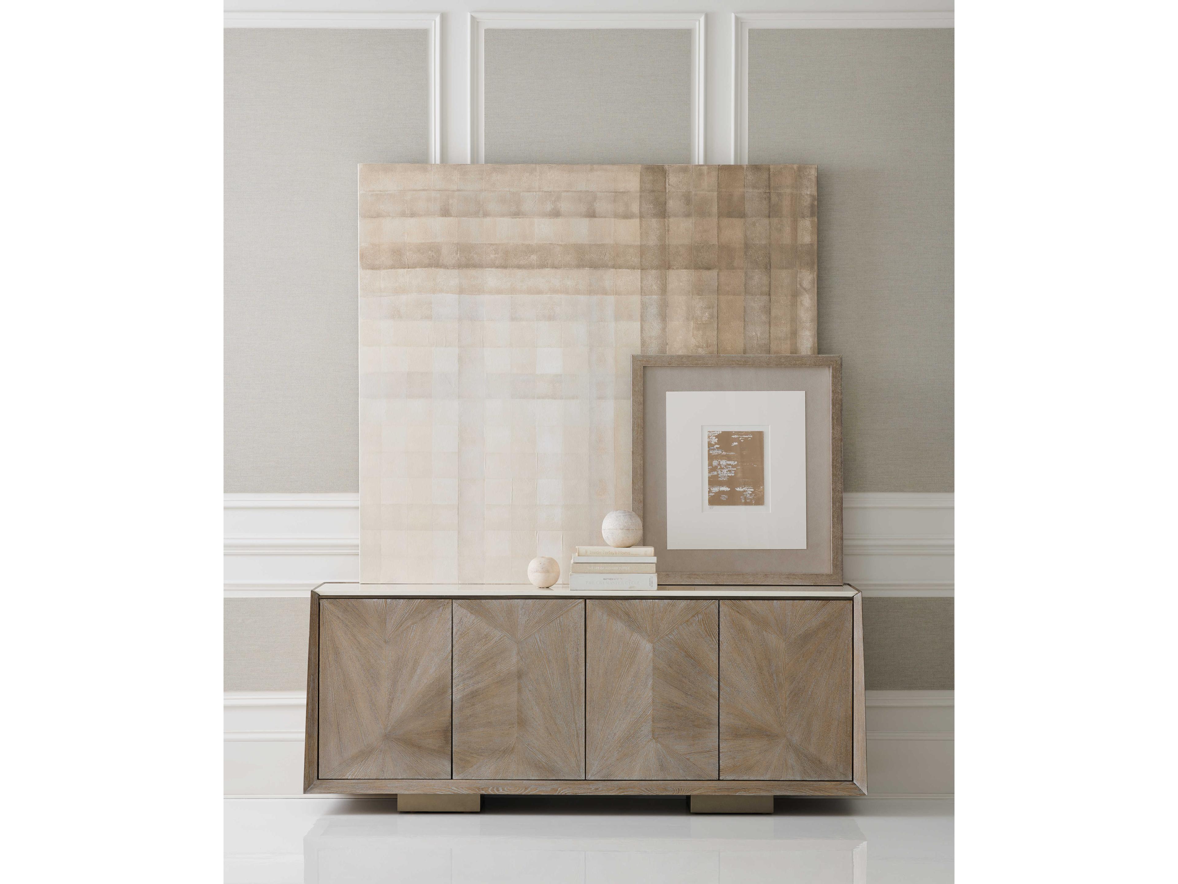Caracole Classic Point of View 80" Ash Wood Driftwood Sundance Gold Sideboard