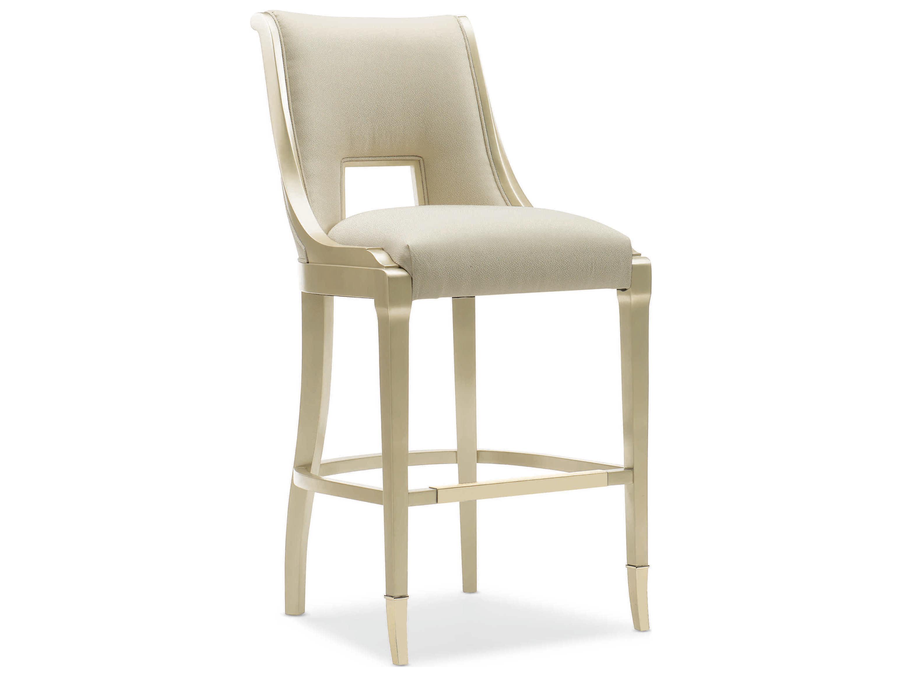 Caracole Classic In Good Taste Upholstered Gold Bullion Paint Bar Stool