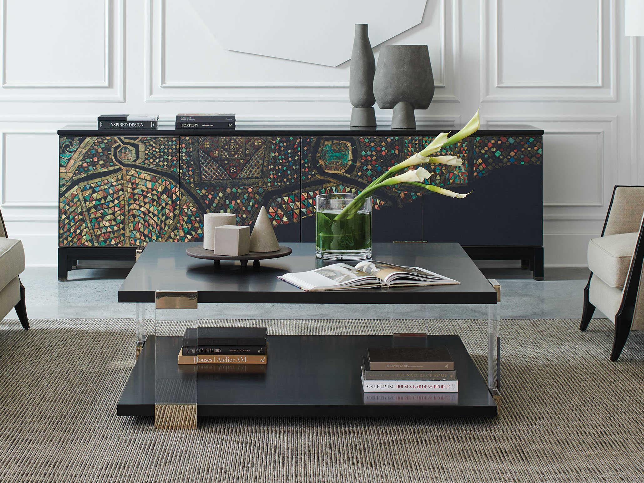 Caracole Classic I'll Take the Corner Square Wood Tuxedo Black Whisper Gold Coffee Table