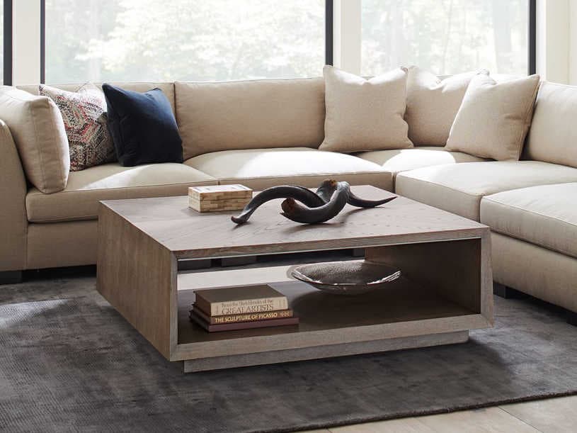 Caracole Classic Boxcar Square Ash Driftwood Sundance Gold Coffee Table