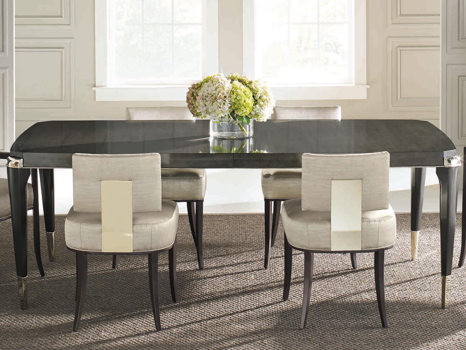 Caracole Classic All Trimmed Out Expandable Charcoal Extendable Rectangular Wood Anegre With Seal Skin Whisper Of Gold Dining Table