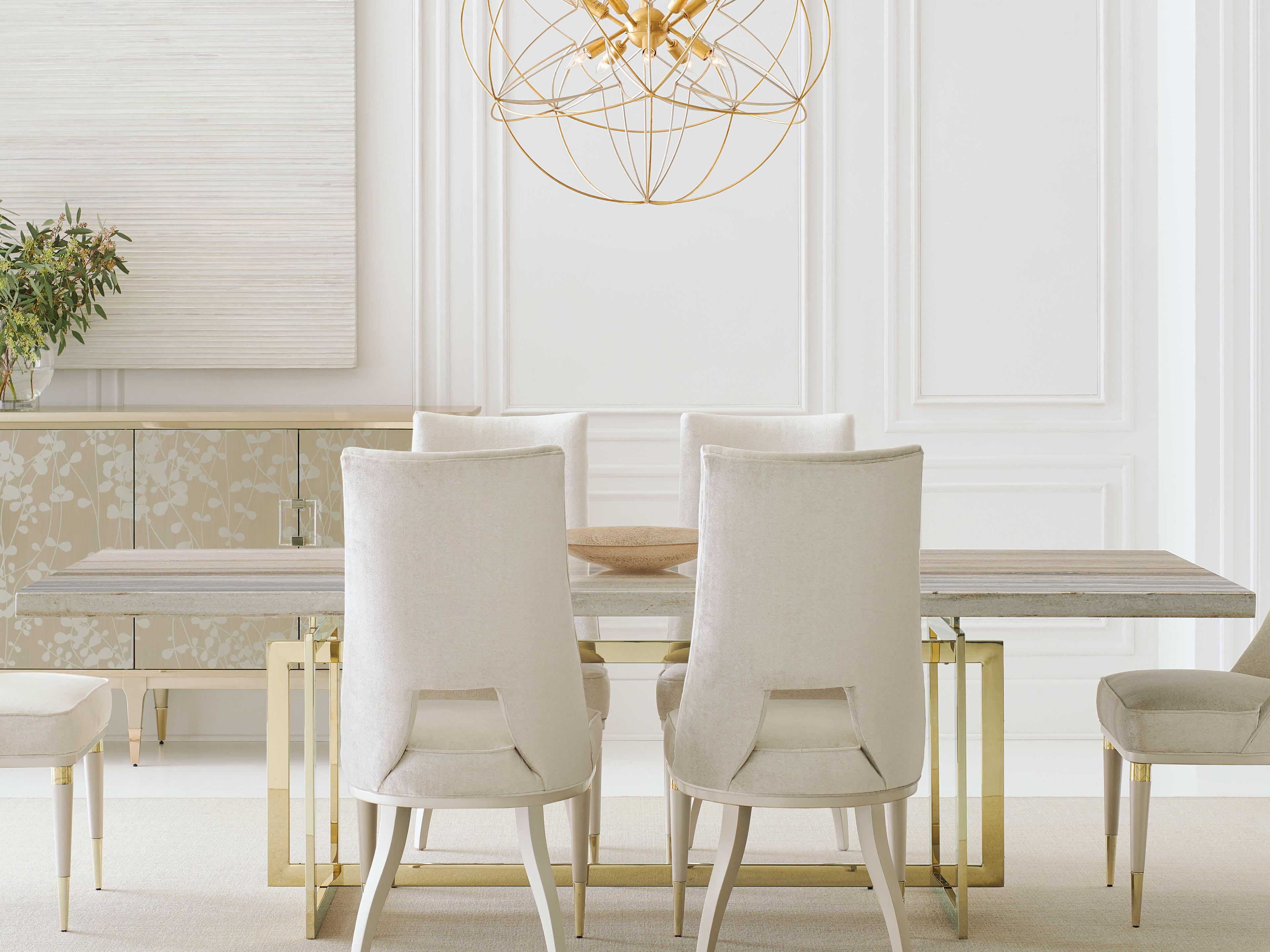 Caracole Classic Wish You Were Here Rectangular Grey Sandstone Whisper Of Gold Dining Table