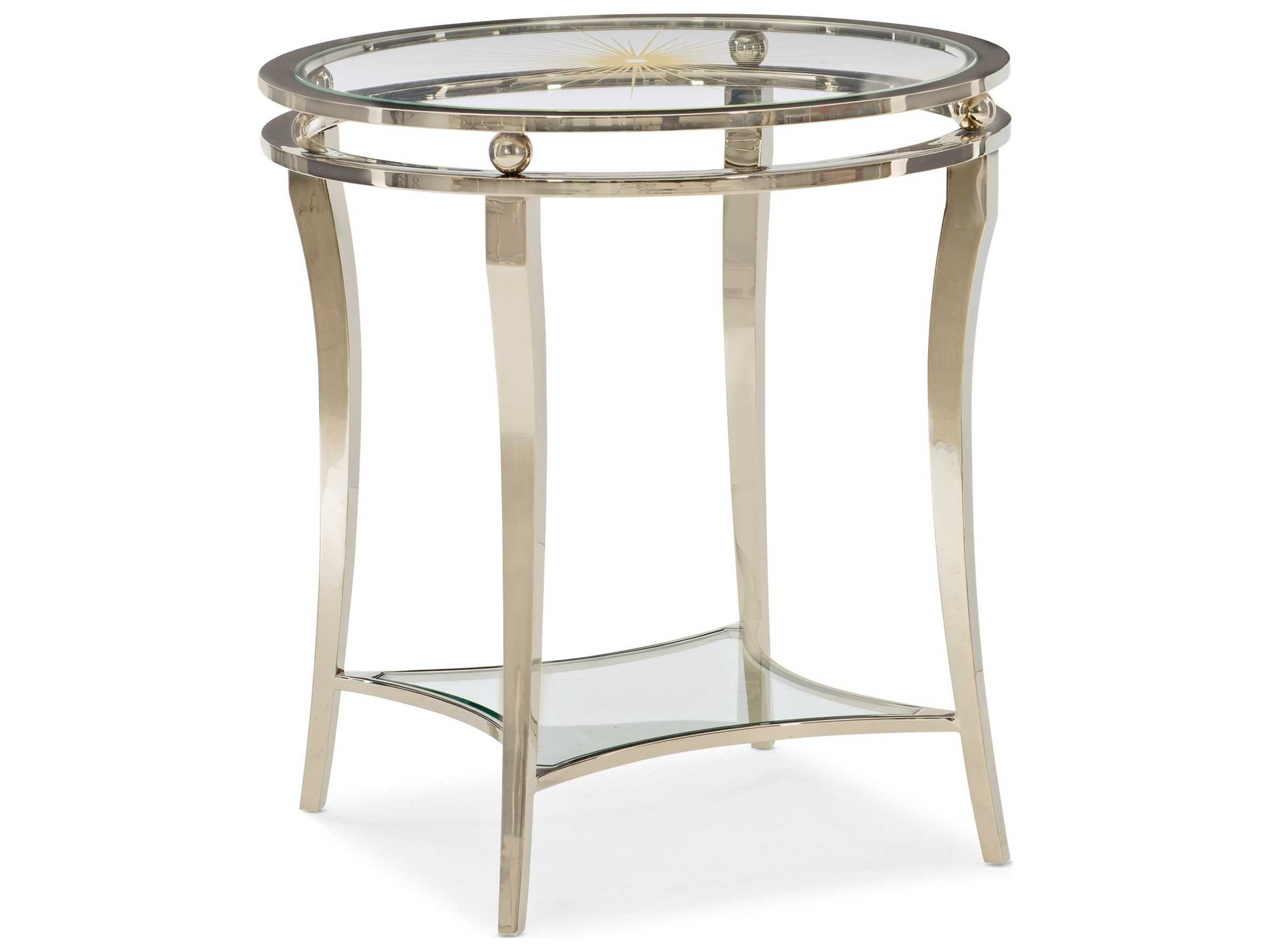Caracole Classic Rising Star Round Glass Whisper Of Gold Neutral Metallic End Table