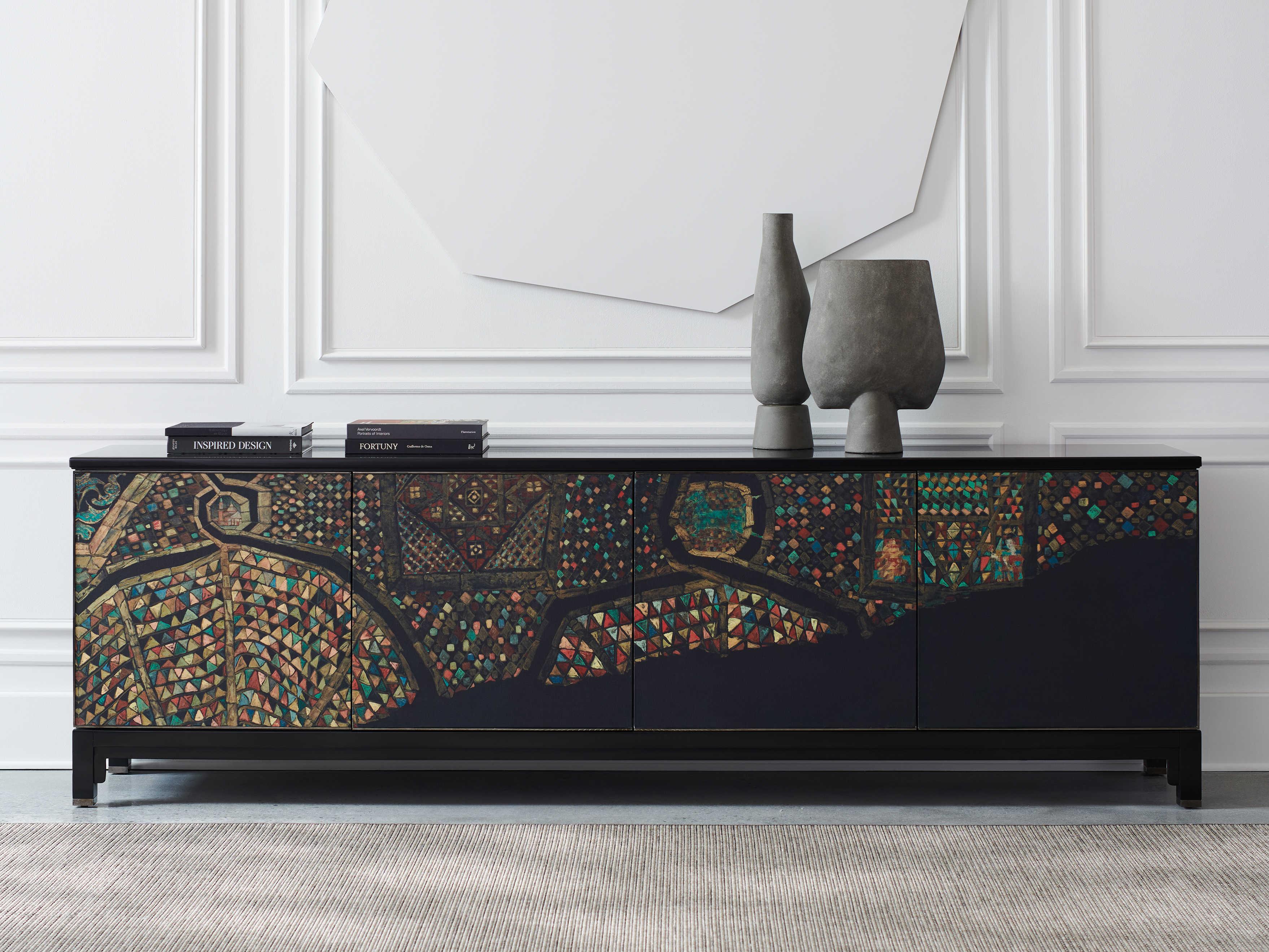 Caracole Classic Mosaic 100" Satin Ebony Deep Bronze Media Console