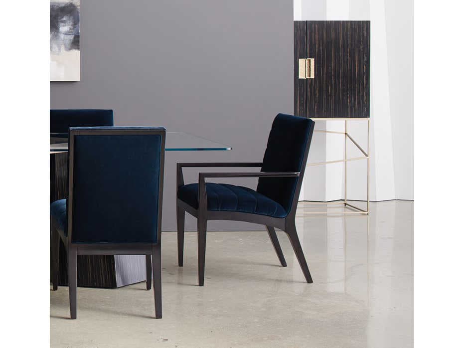Caracole Modern Edge Hardwood Blue Upholstered Arm Dining Chair
