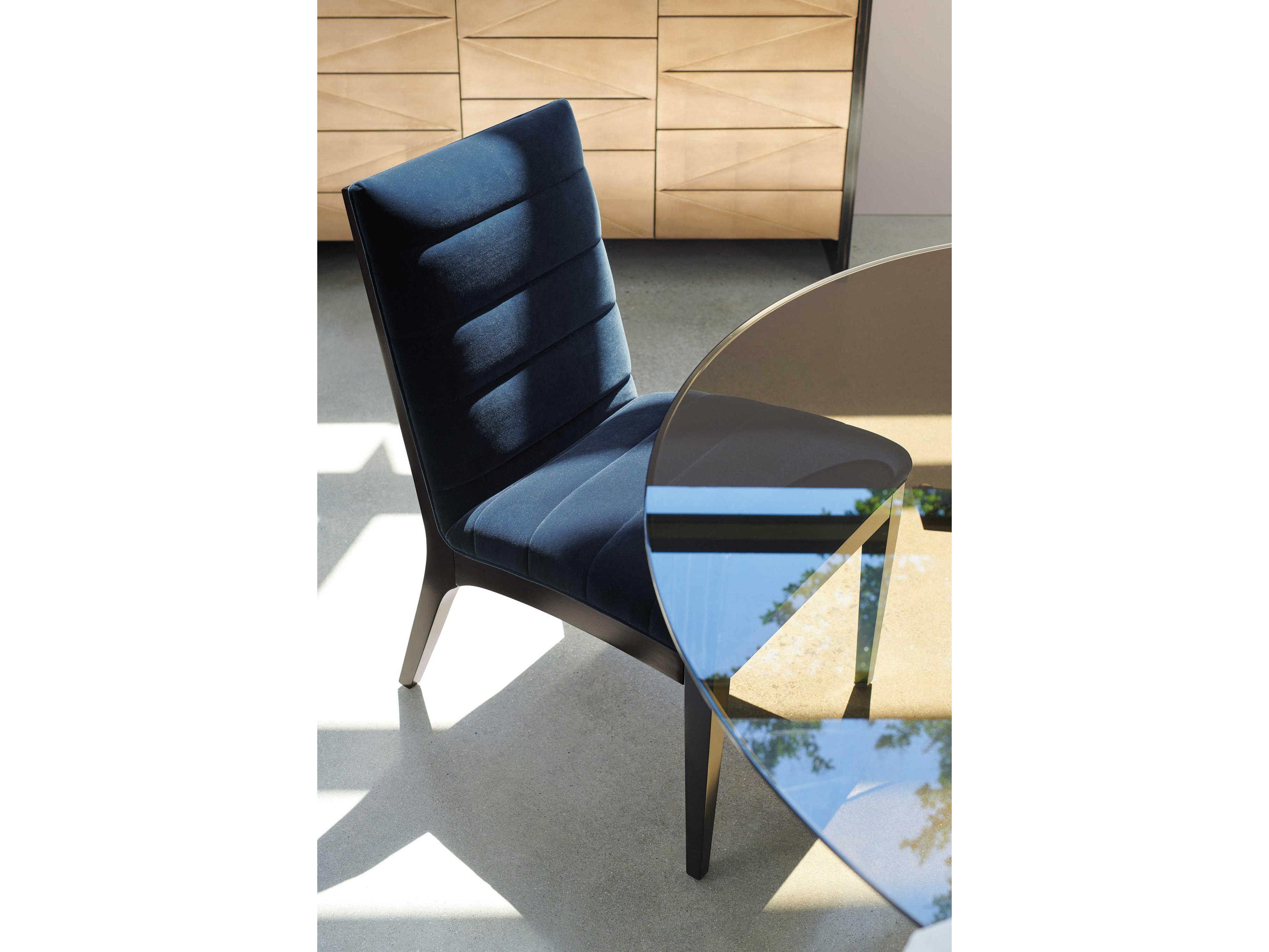Caracole Modern Edge Hardwood Blue Upholstered Side Dining Chair