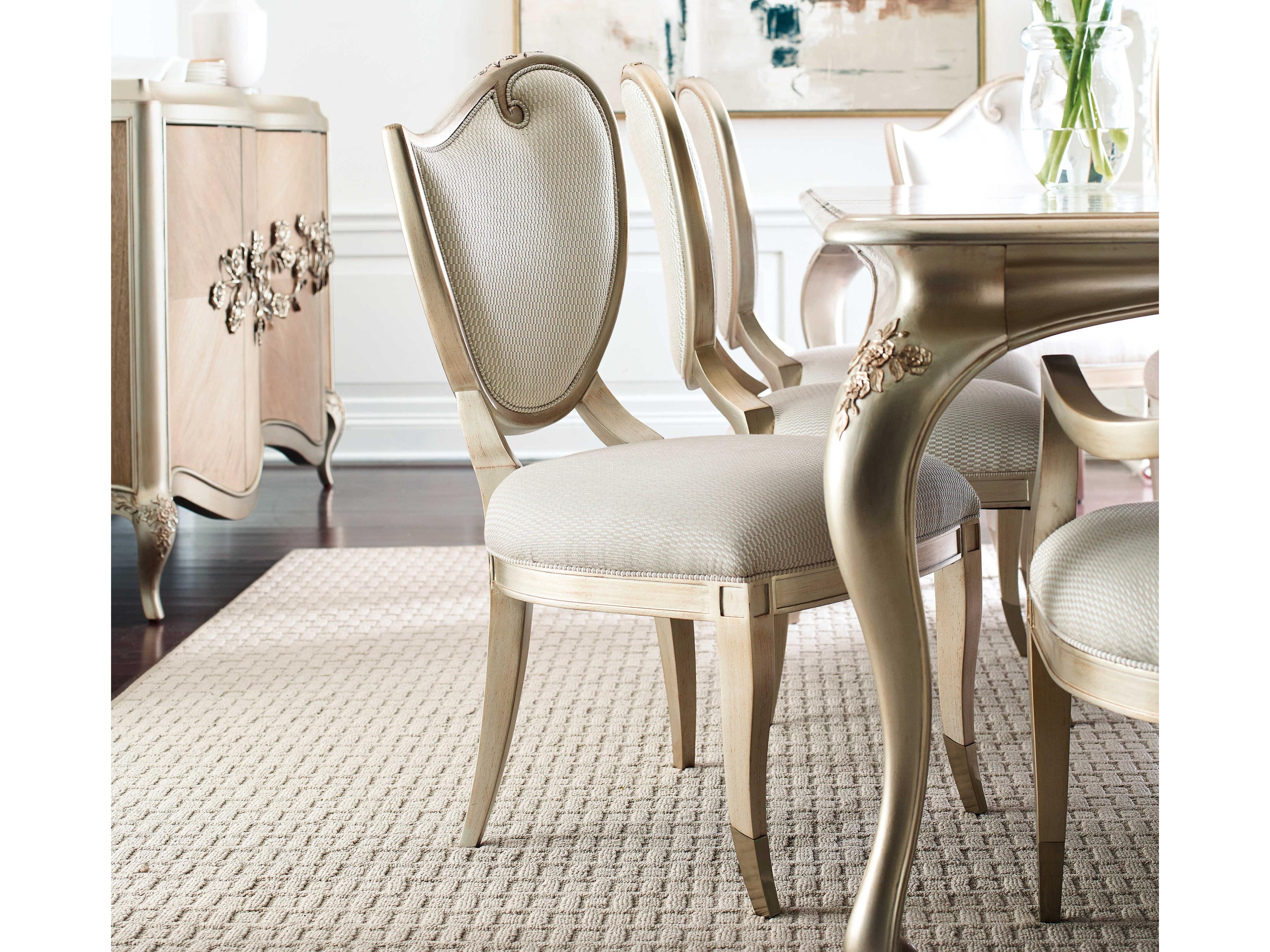 Caracole Fontainebleau Left Side Hardwood White Upholstered Dining Chair