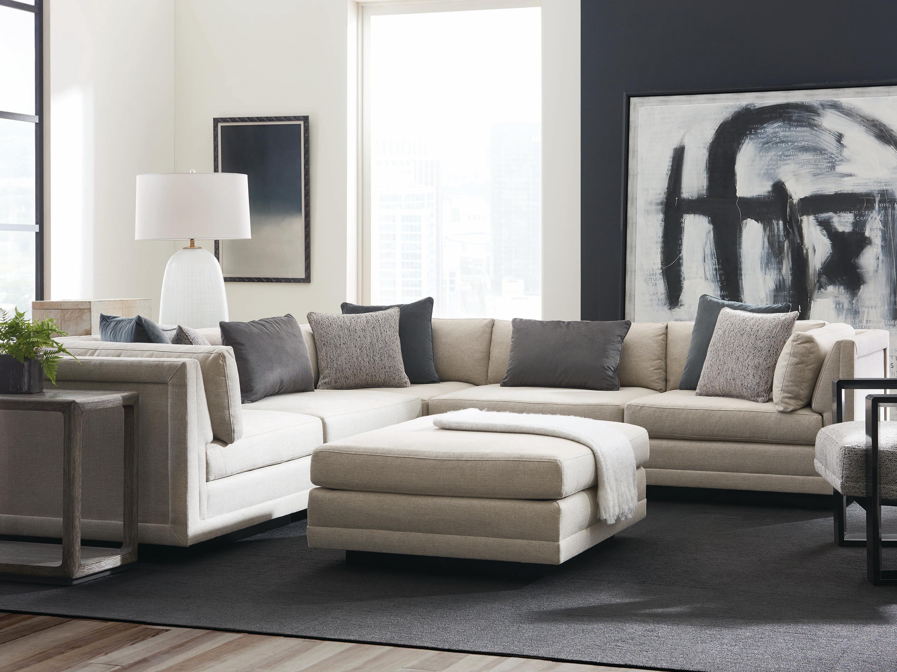 Caracole Fusion Plinth Base Upholstered Sectional Sofa with Cocktail Ottoman