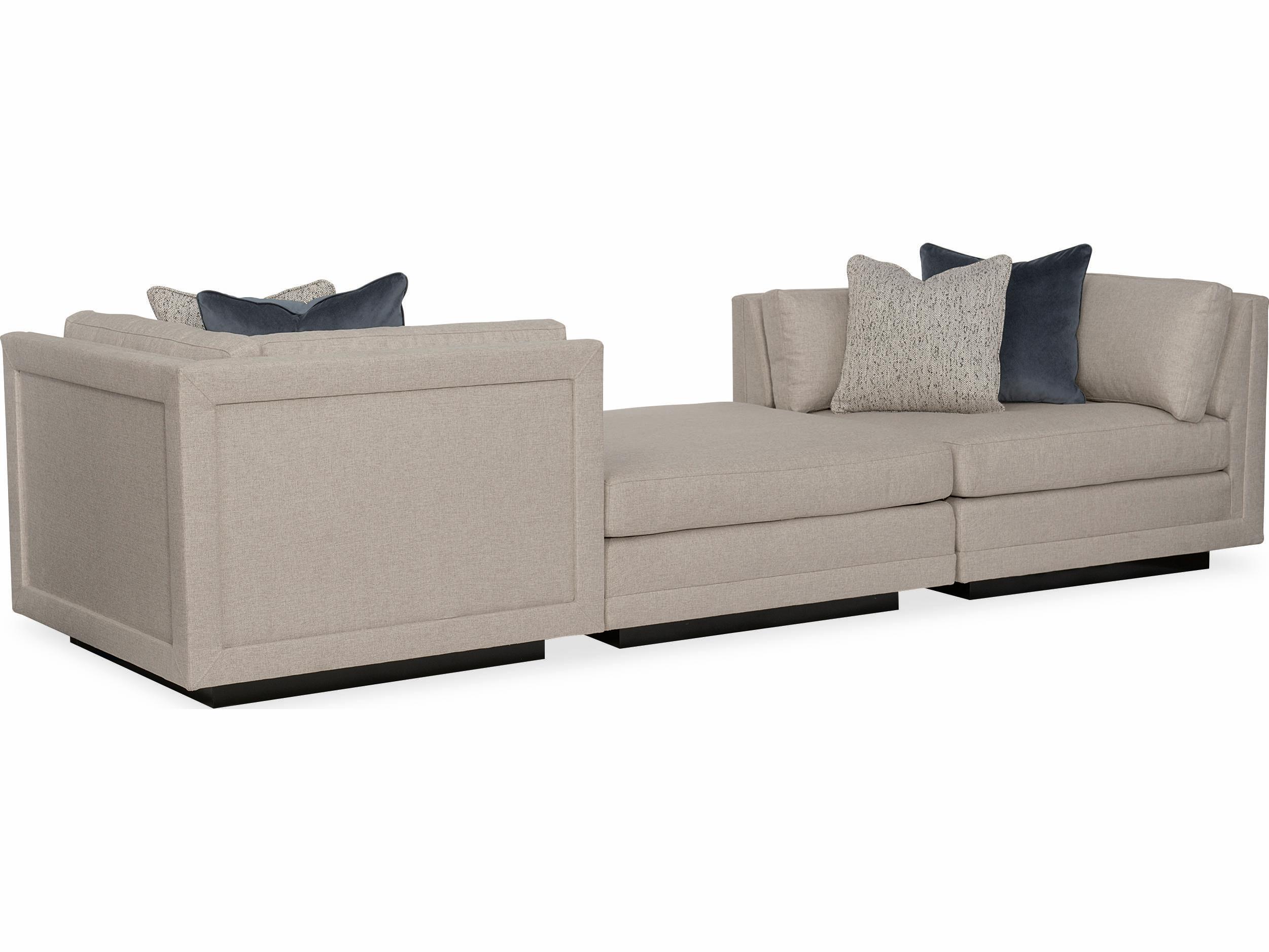 Caracole Fusion Plinth Base Modern Tete a Upholstered Sectional Sofa