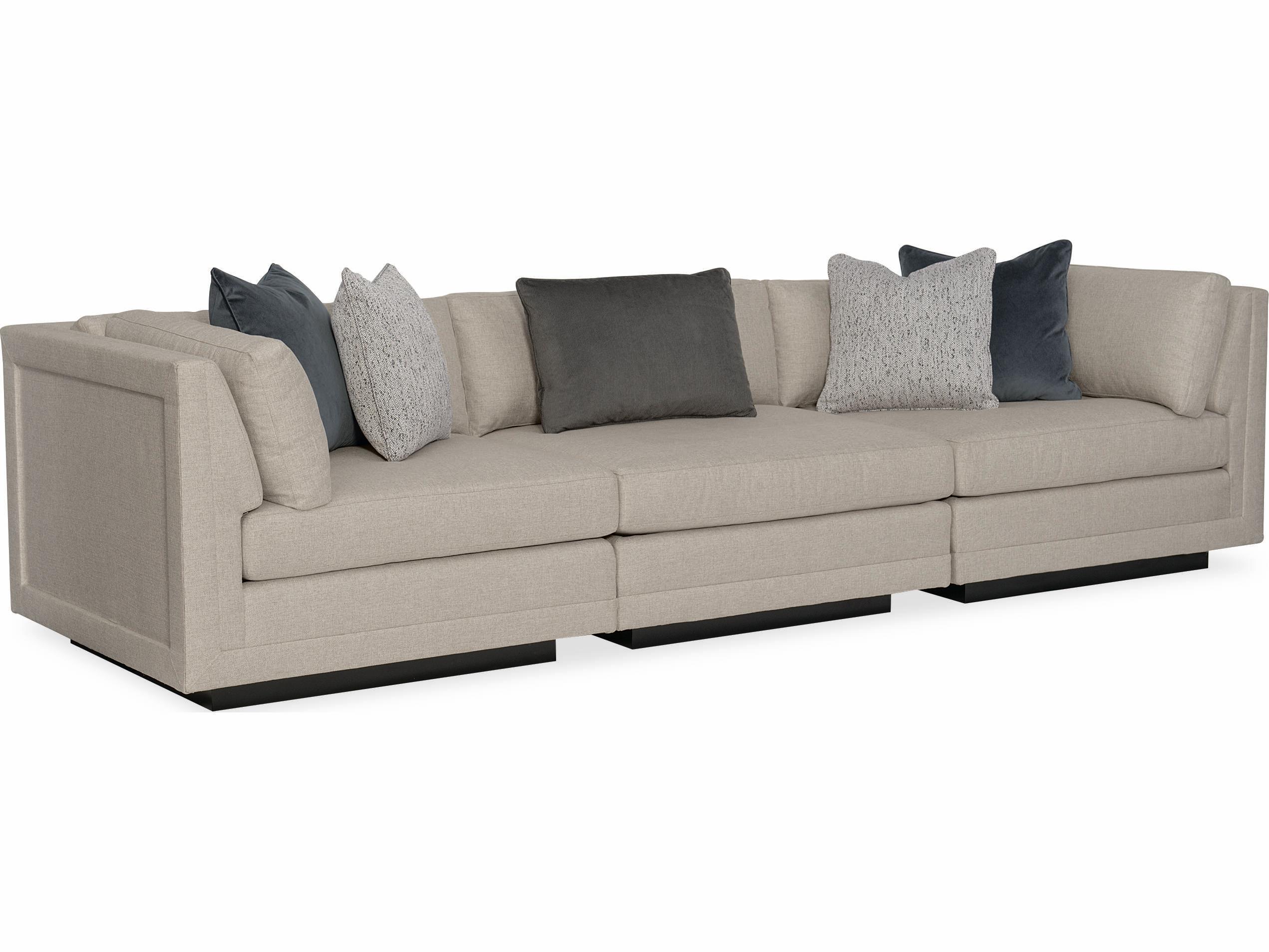 Caracole Fusion Three-Piece Beige Upholstered Sofa with Plinth Base