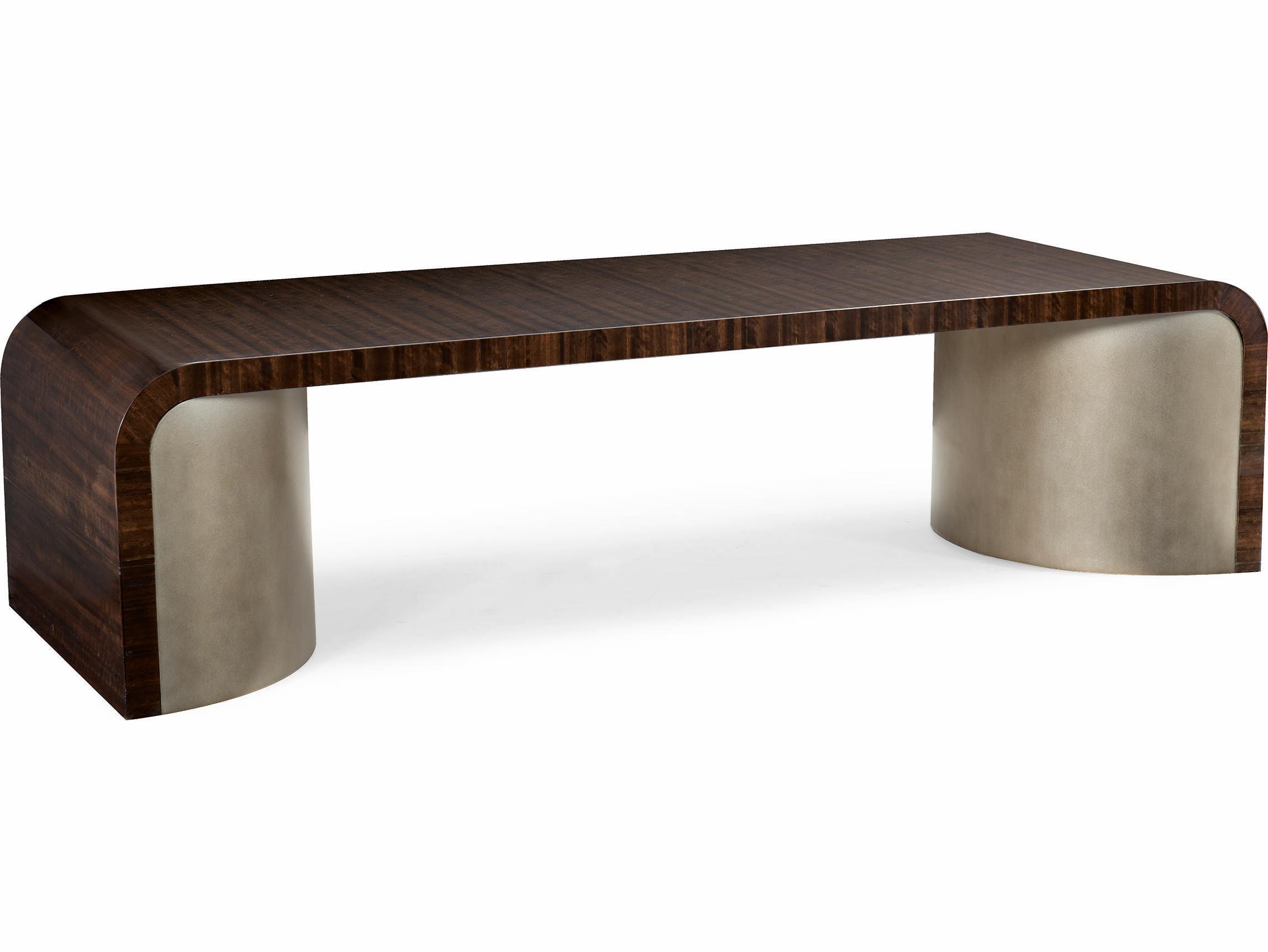 Caracole Streamline Waterfall Rectangular Wood Aged Bourbon With Smoked Brass Coffee Table