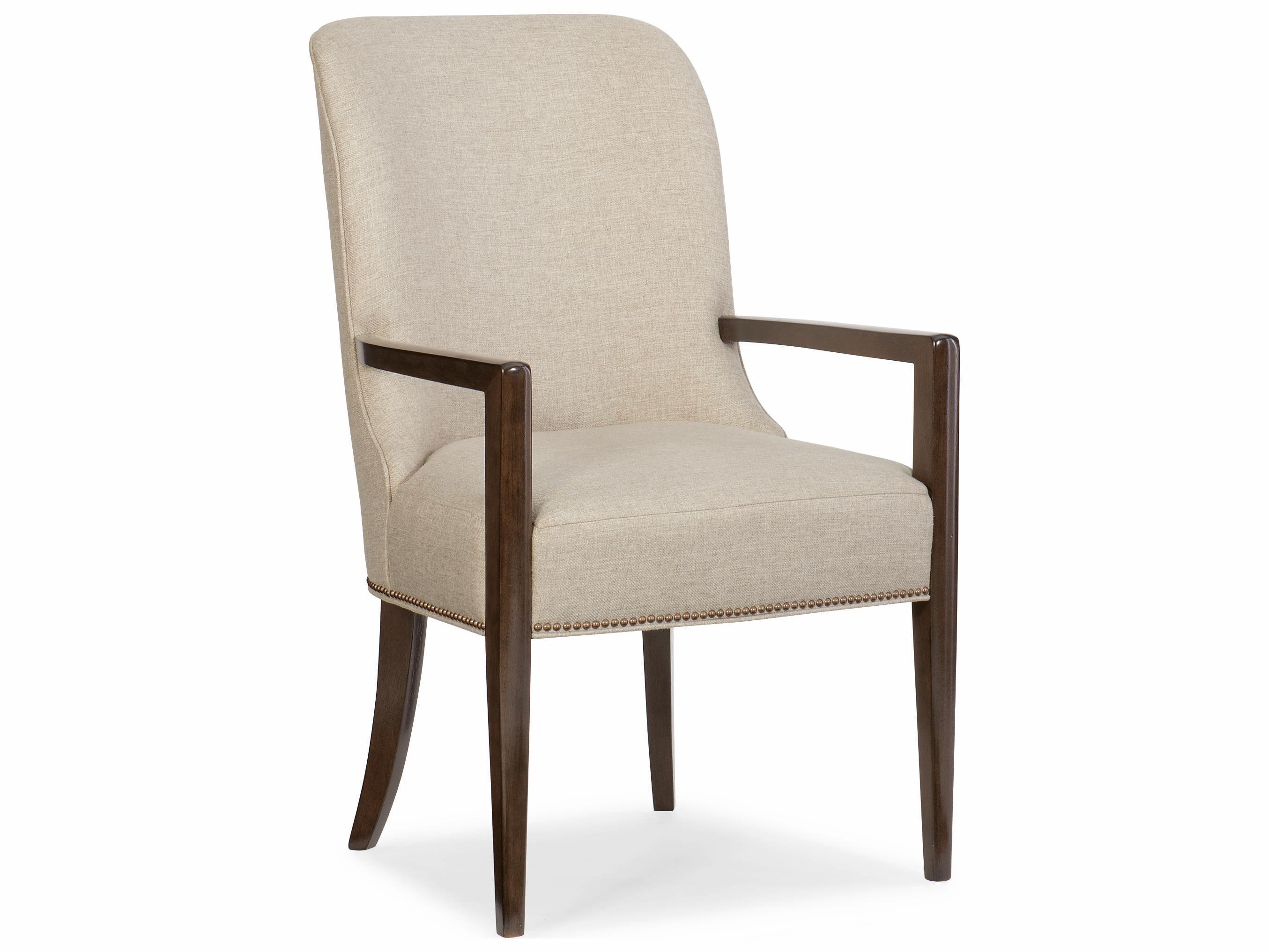 Caracole Streamline Mid-Century Hardwood Beige Upholstered Arm Dining Chair