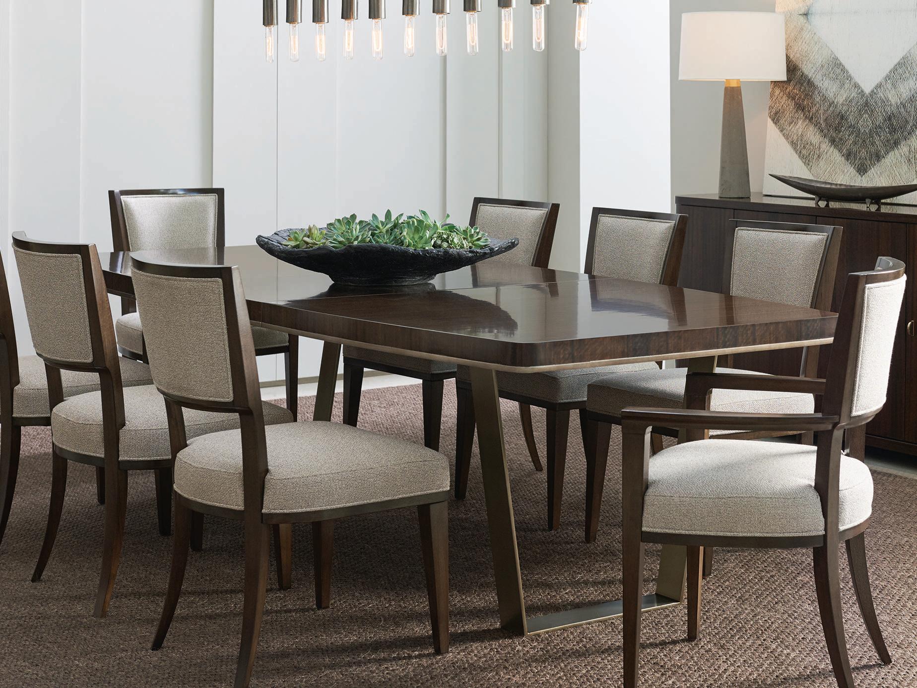 Caracole Streamline Expandable Industrial Extendable Rectangular Wood Aged Bourbon With Smoked Brass Dining Table