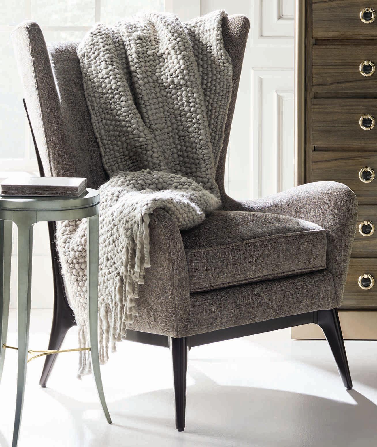 Caracole Upholstery Whats New Pussycat? Mid Century Wingback Gray Fabric Accent Chair