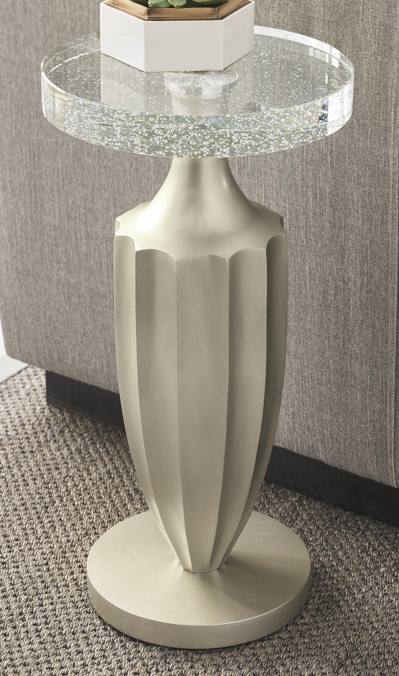 Caracole Uptown Just a Little Jazz Bubble Round Bubbled Glass With Jazzy Taupe End Table