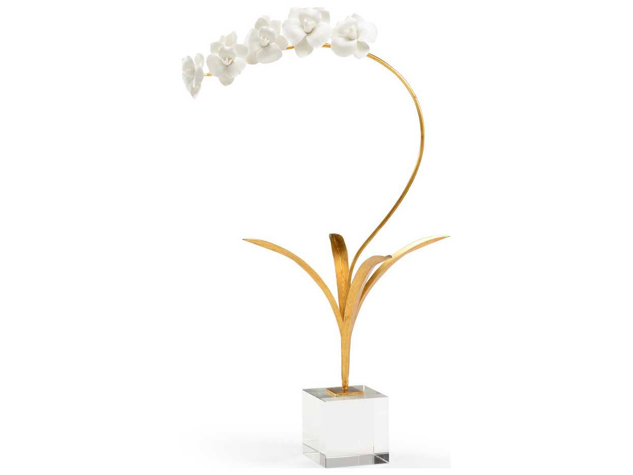 Chelsea House Orchid White with Antique Gold Leaf Sculpture