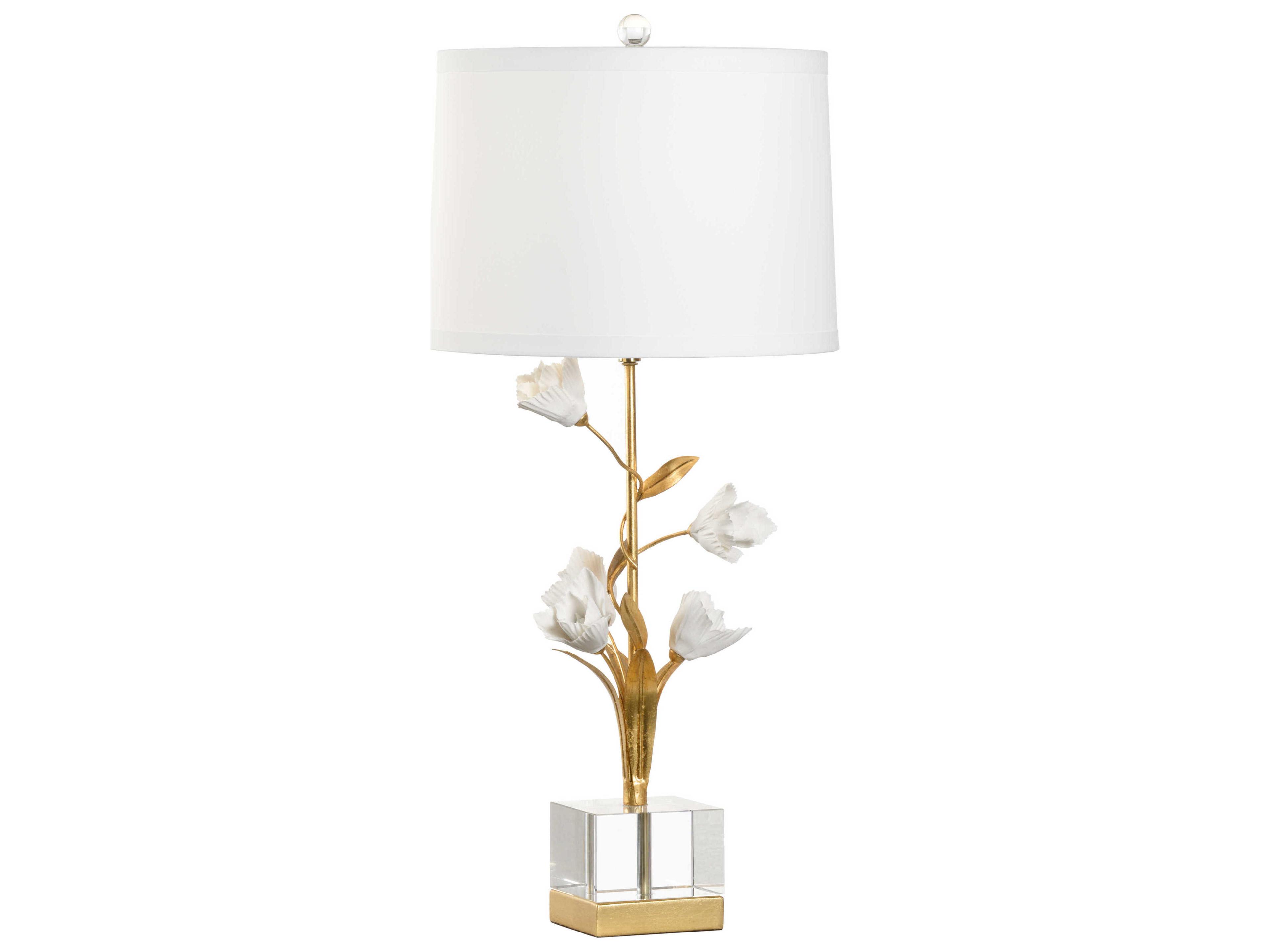 Chelsea House Crystal Antique Gold Leaf Matte White Glaze Buffet Lamp