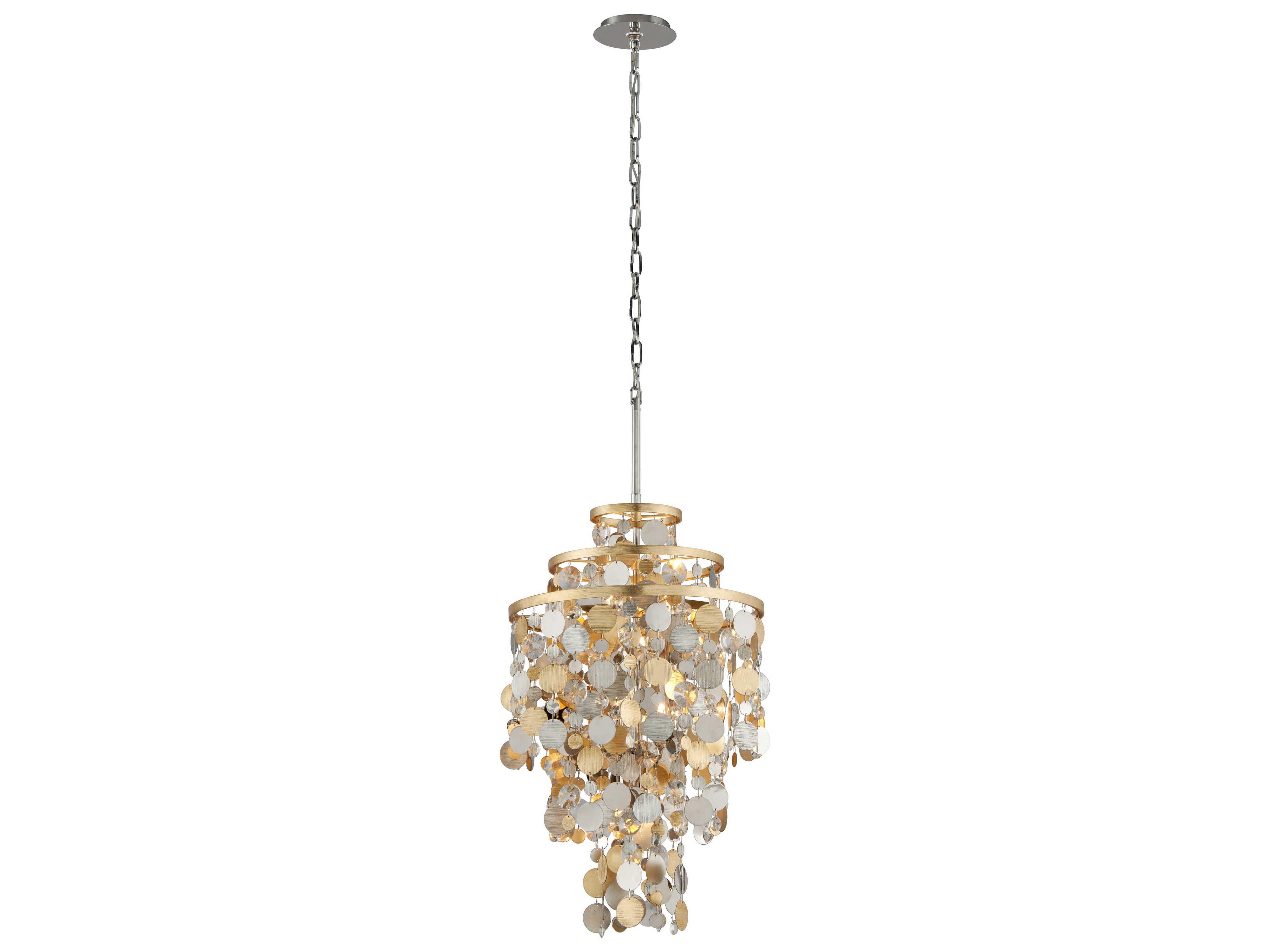 Corbett Lighting Ambrosia 5-Light Gold Silver Leaf Crystal Tiered Pendant