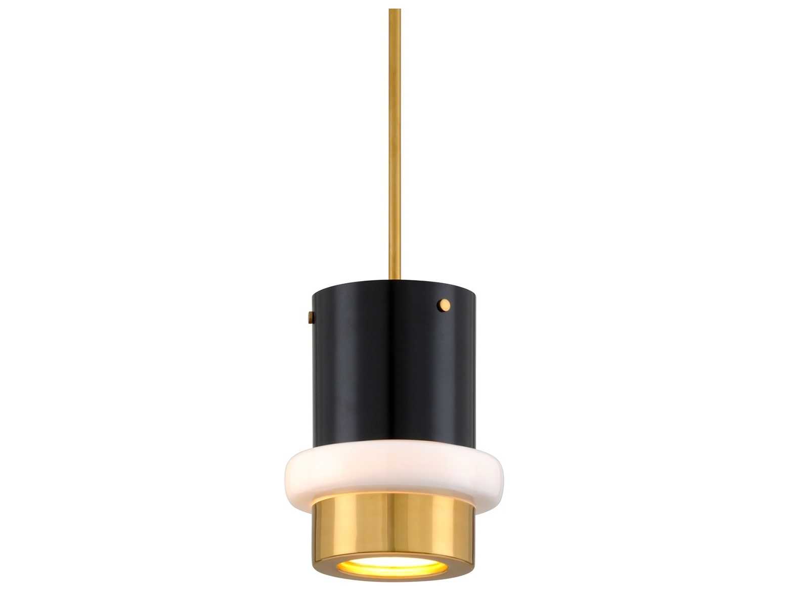 Corbett Lighting Beckenham 1-Light Vintage Polished Brass Black Glass Cylinder Mini Pendant