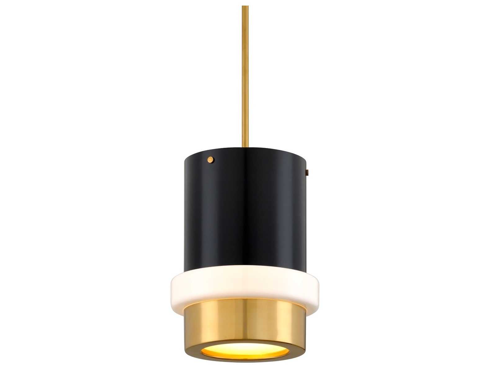 Corbett Lighting Beckenham 1-Light Vintage Polished Brass Black Glass Cylinder Mini Pendant