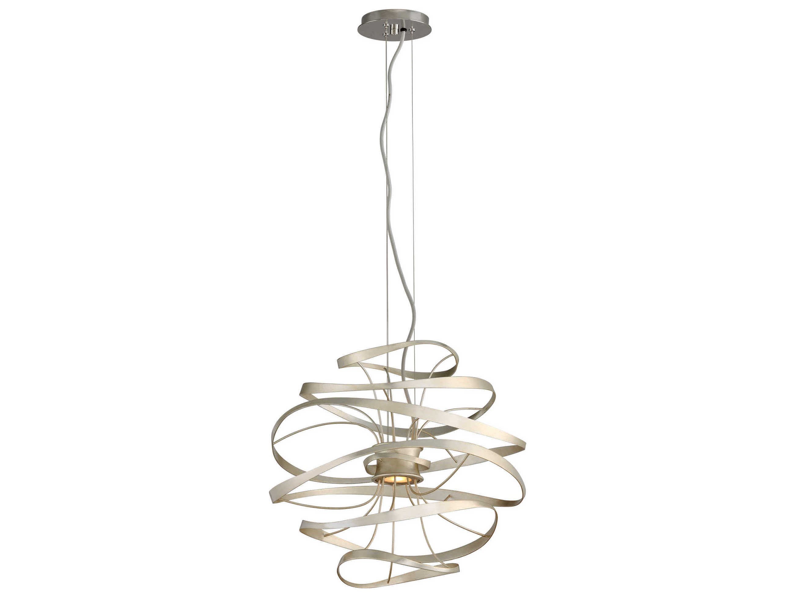 Corbett Lighting Calligraphy 2-Light Silver Leaf Polished Stainless Steel LED Geometric Pendant