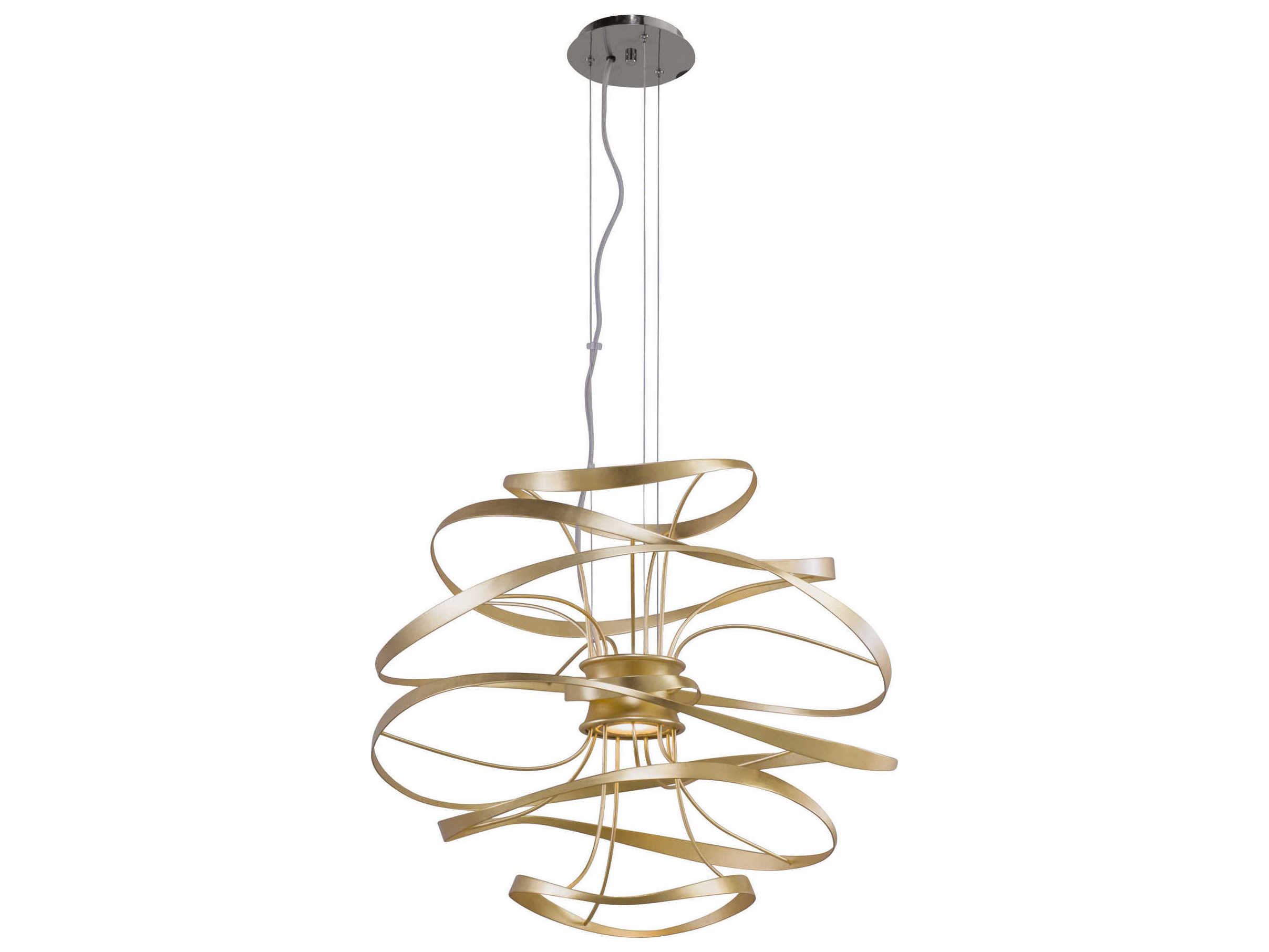 Corbett Lighting Calligraphy 2-Light Gold Leaf Polished Stainless Steel LED Geometric Pendant