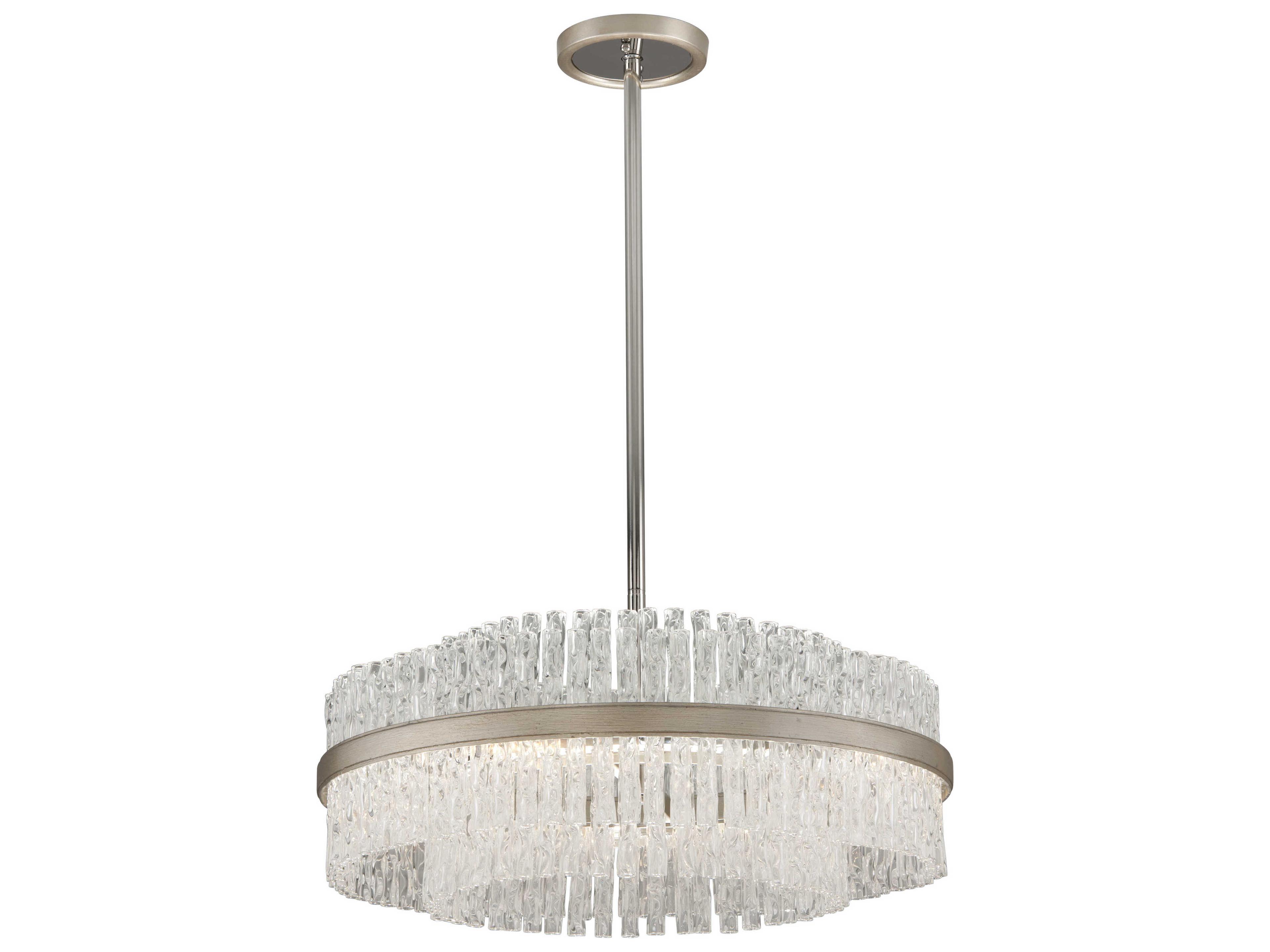 Corbett Lighting Chime 8-Light Silver Leaf Polished Stainless Steel Glass Tiered Pendant